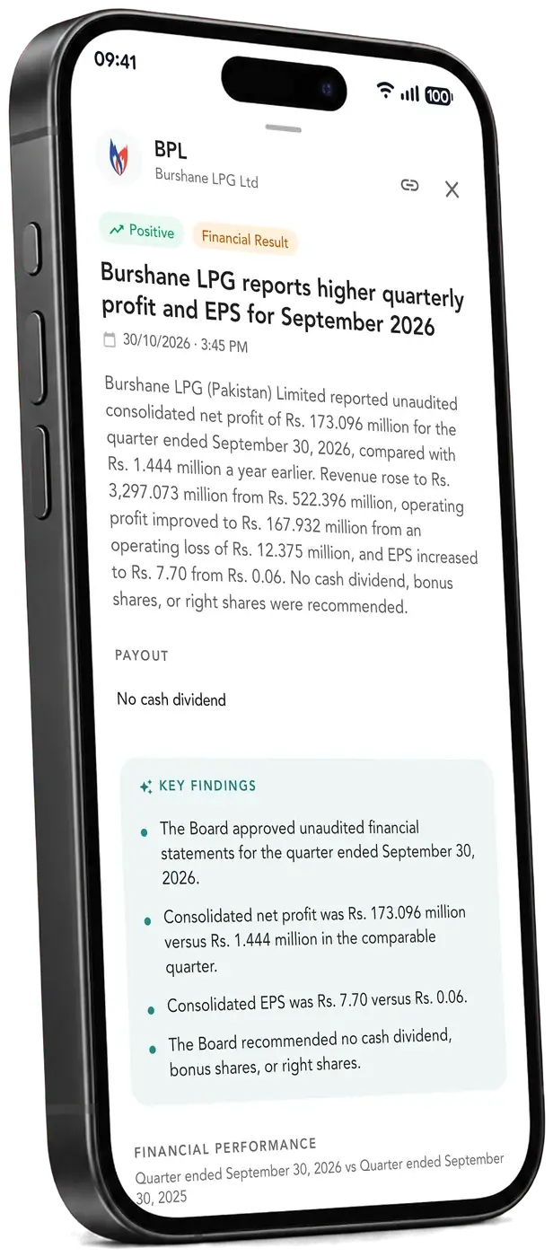 Investify announcement summary with key findings from a PSX filing